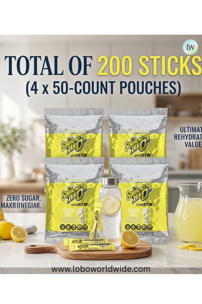 Sqwincher Qwik Stik ZERO Sugar, 0.11 oz, Pack, Yields 20 oz,200pk(Various Flavours)