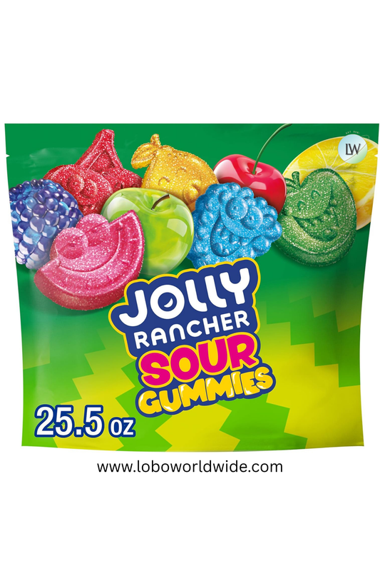 JOLLY RANCHER Sour Gummies Assorted Fruit Flavored Candy Resealable Bag, 25.5 oz