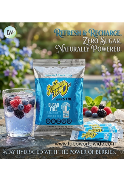 Sqwincher Qwik Stik, Sugar Free Drink Mix Powder, 20 oz Yield per .11 oz Pack,50PK(Various Flavours)