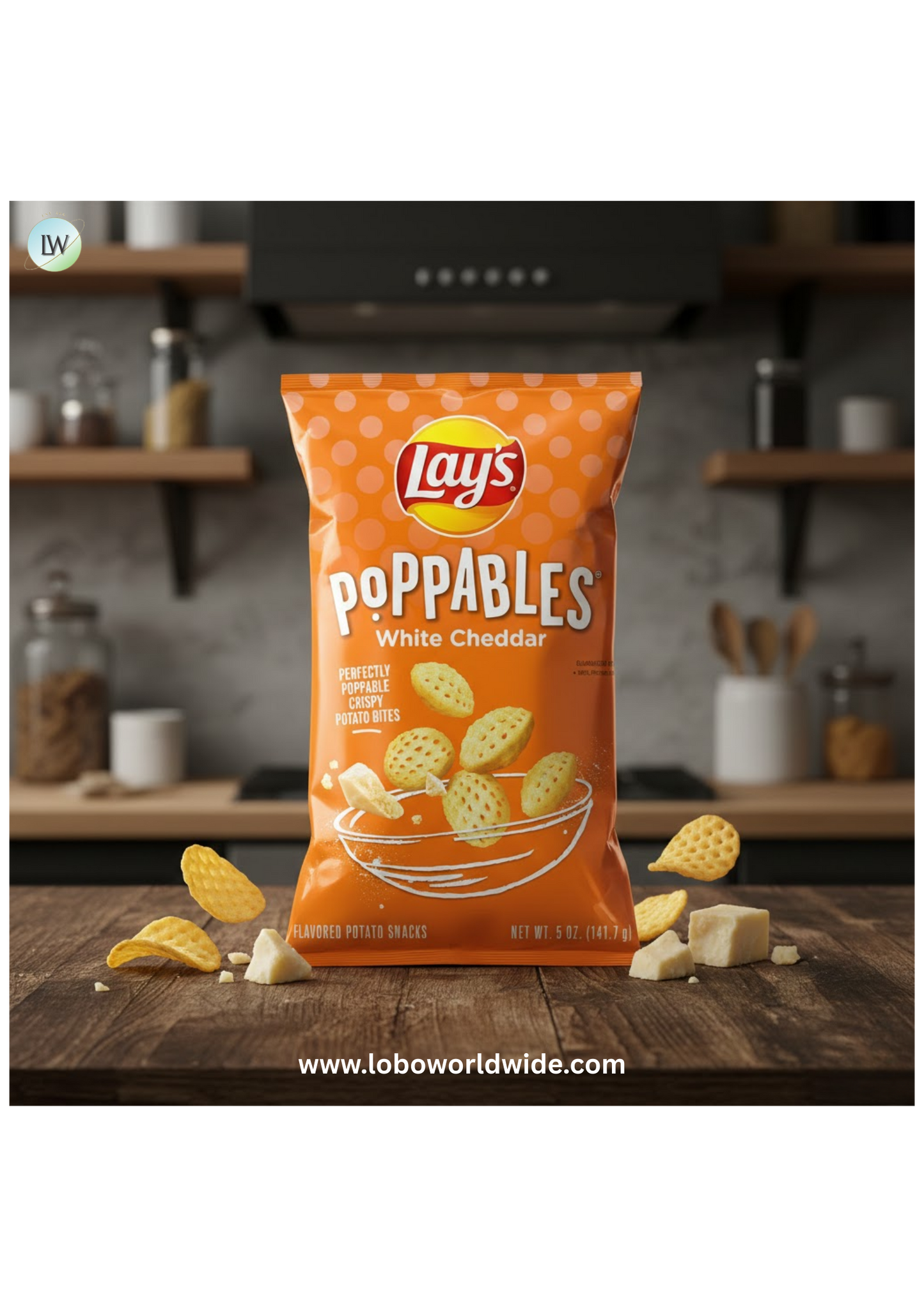 Lay's Poppables White Cheddar Flavored Potato Snack Chips, 5 Oz Bag