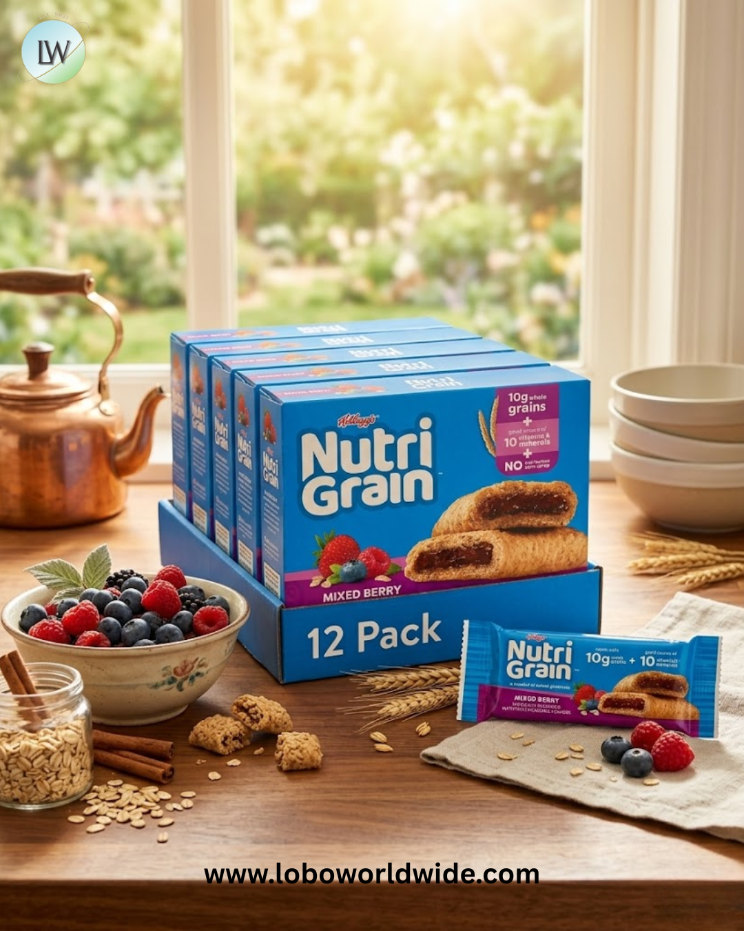 Kellogg's Nutri-Grain Chewy Breakfast Bars, Made with 10g Whole Grains, 10.4 oz, 8 Count