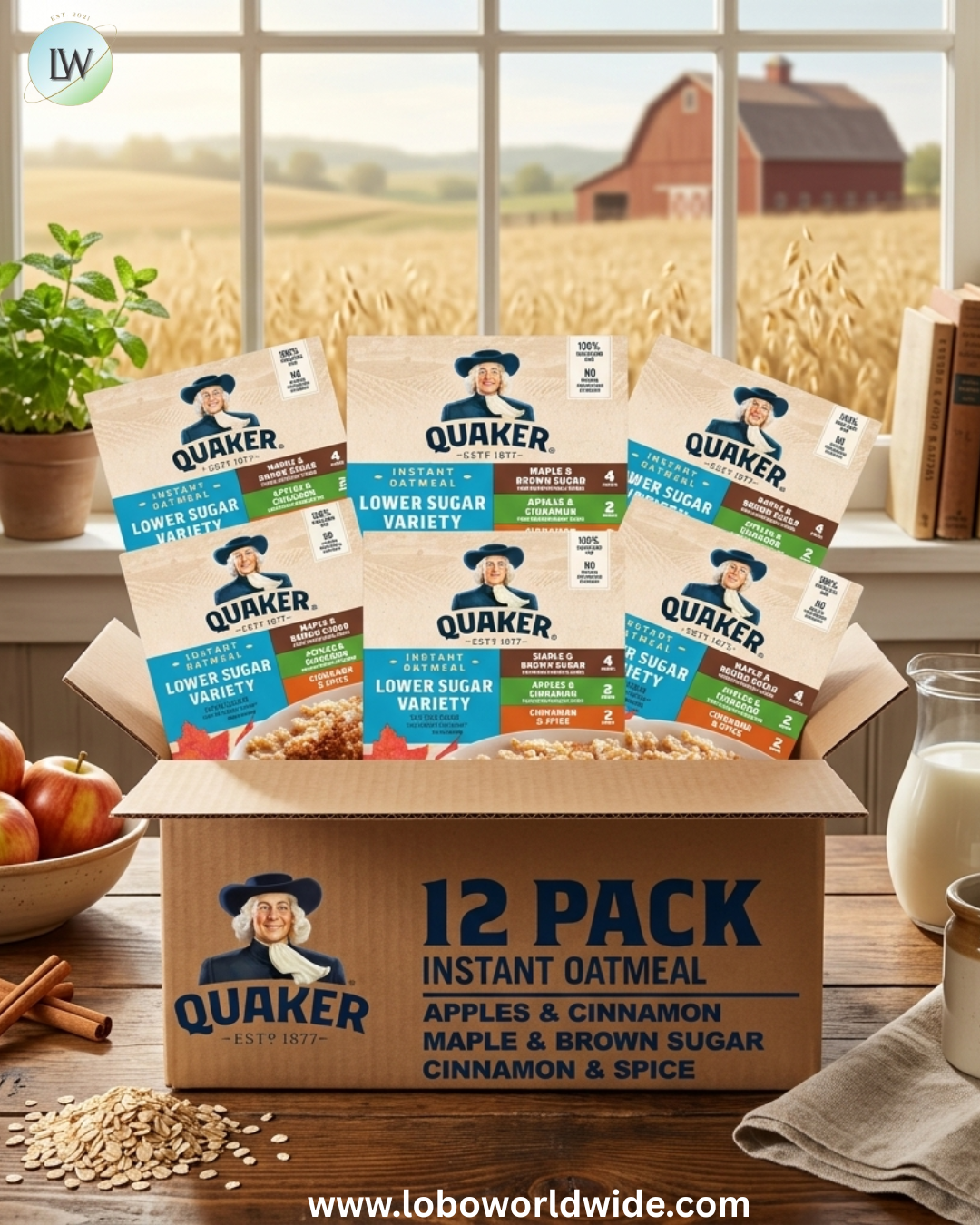 (12 pack) Quaker Lower Sugar Instant Oatmeal Variety Pack 9.3 oz, 8 Count