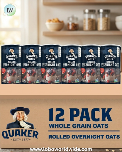 (12 pack) Quaker, Rolled Overnight Oats, Oatmeal, 19 oz