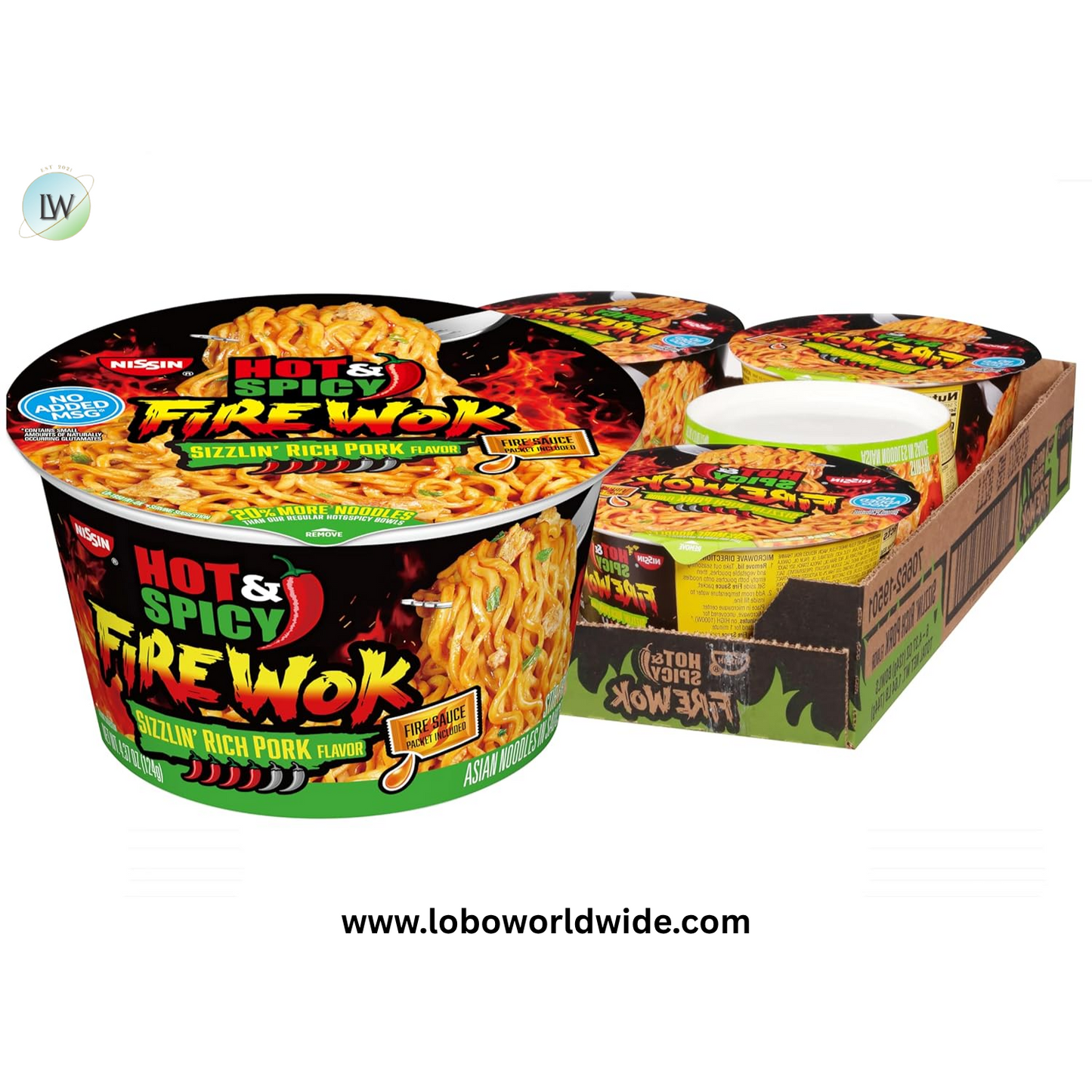 Nissin Hot & Spicy Fire Wok, Sizzlin' Rich Pork, 4.37 Ounce