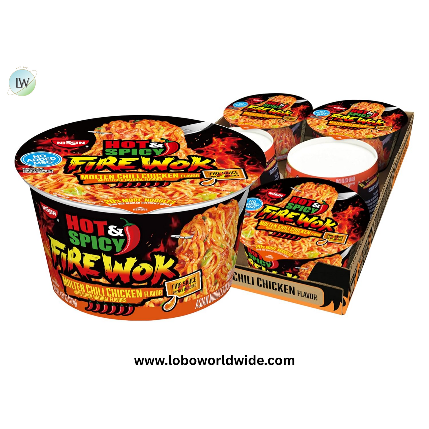 Nissin Hot & Spicy Fire Wok, Molten Chili Chicken, 4.37 Ounce (Pack of 6)