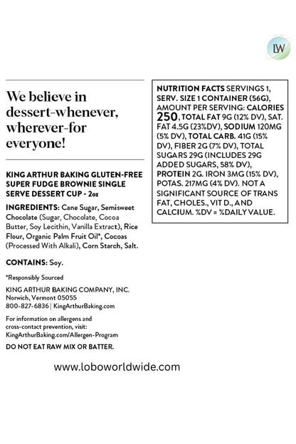 King Arthur Flour Gluten-Free Single Serve Super Fudge Brownie Mix, 2 Oz (Pack of 12)