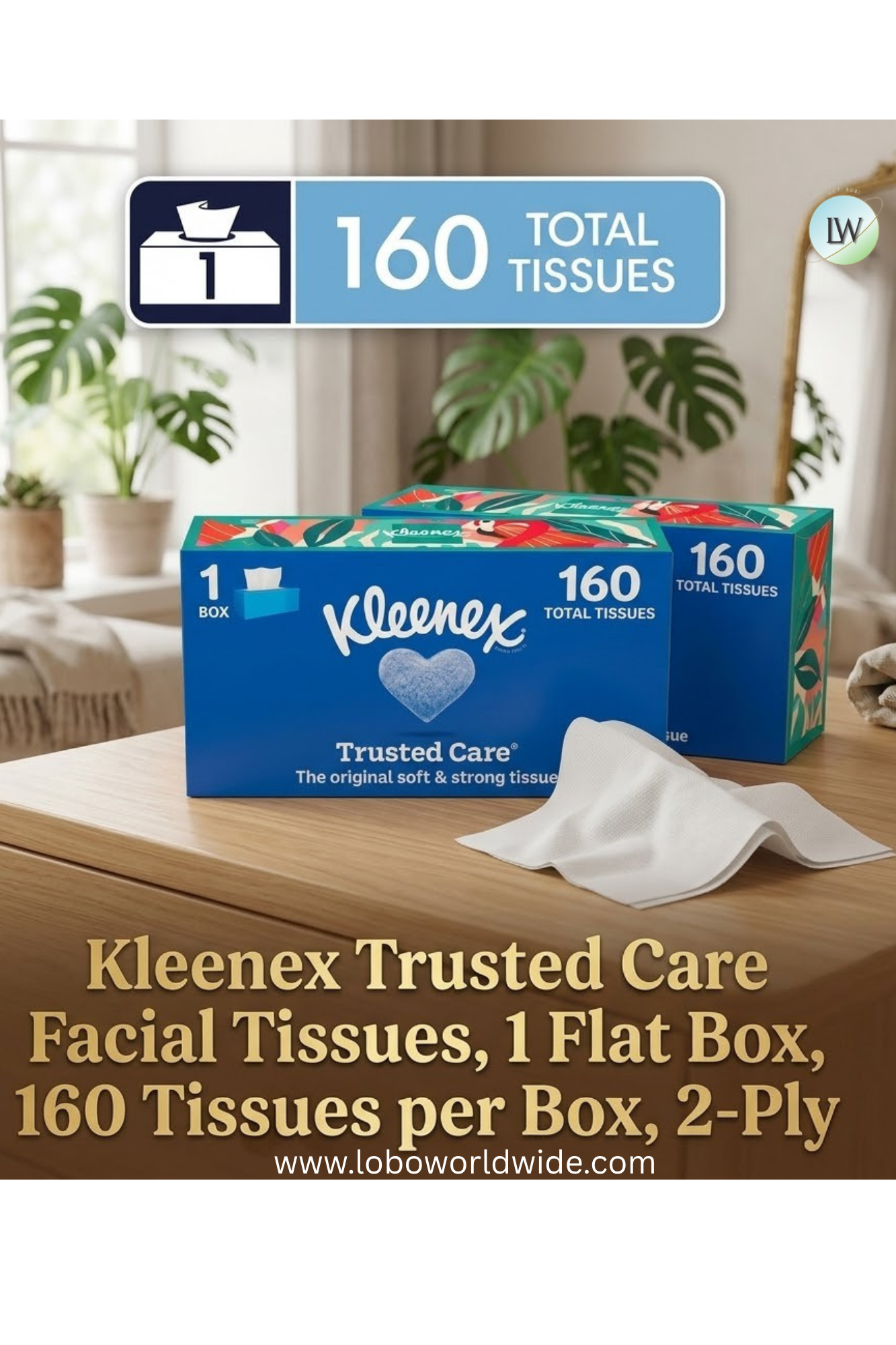 Kleenex Trusted Care Facial Tissues, 2-Ply 160 Tissues Per box