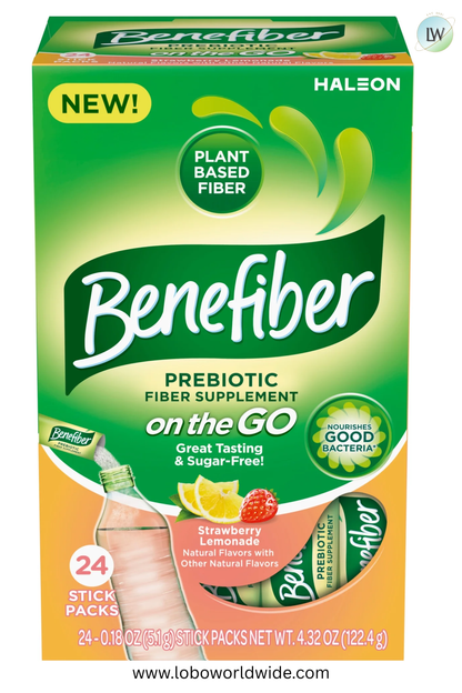 Benefiber Prebiotic Fiber Supplement, Strawberry Lemonade, Stick Packs, (Pack of 24)