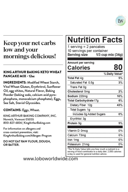 King Arthur Keto Wheat Pancake Mix 12 oz