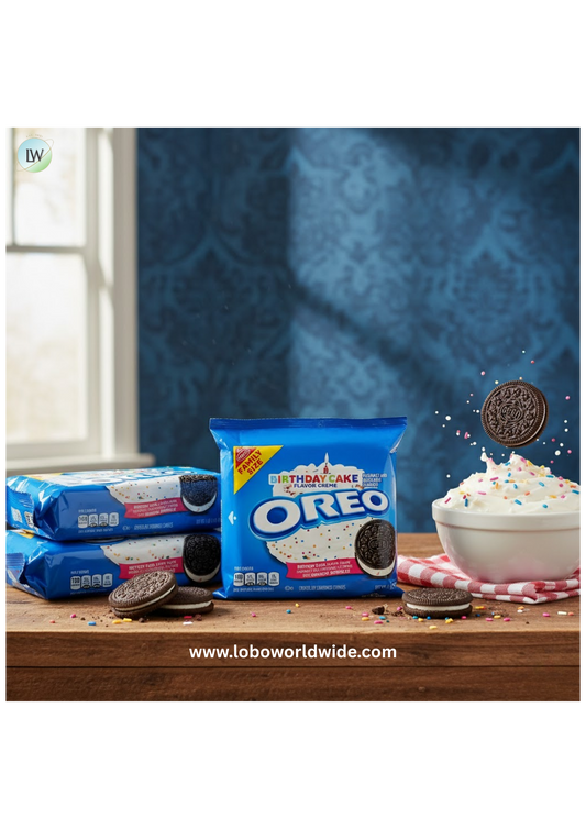 (3 pack) OREO Birthday Cake Creme Chocolate Sandwich Cookies, Family Size, 17 oz