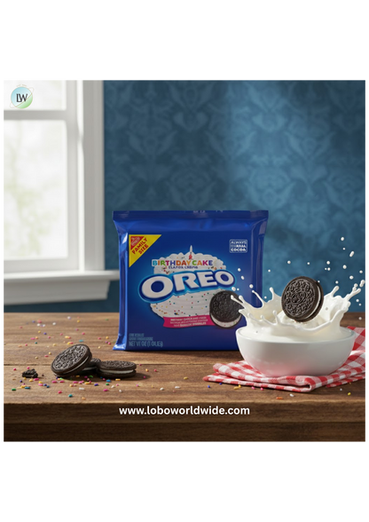 OREO Birthday Cake Creme Chocolate Sandwich Cookies, Family Size, 17 oz