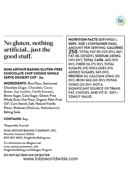 King Arthur Flour Gluten-Free Single Serve Chocolate Chip Cookie Mix, 2 Oz (Pack of 12)