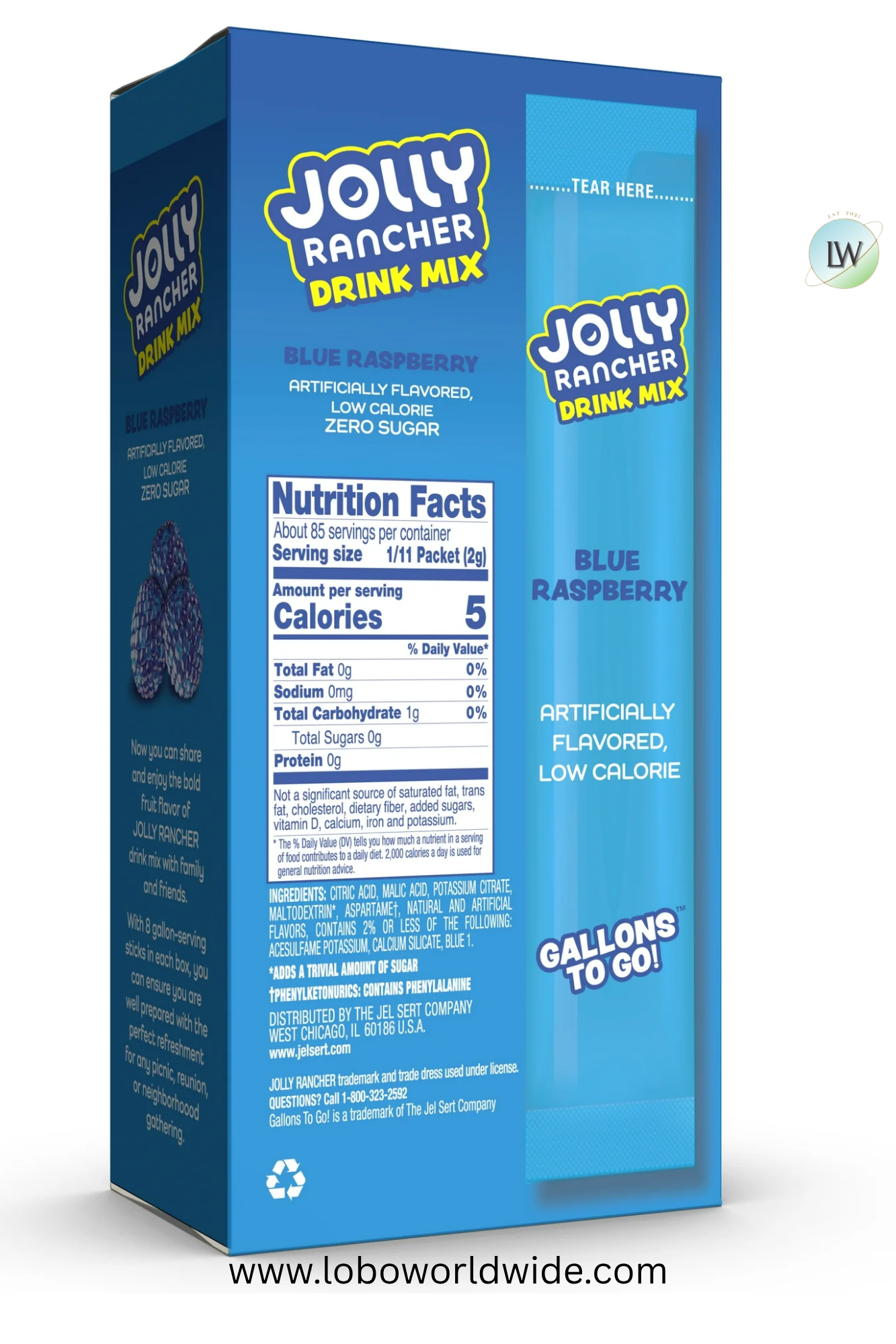 Jolly Rancher Sugar Free Blue Raspberry Powdered Drink Mix, 0.82oz(Various Sizes)