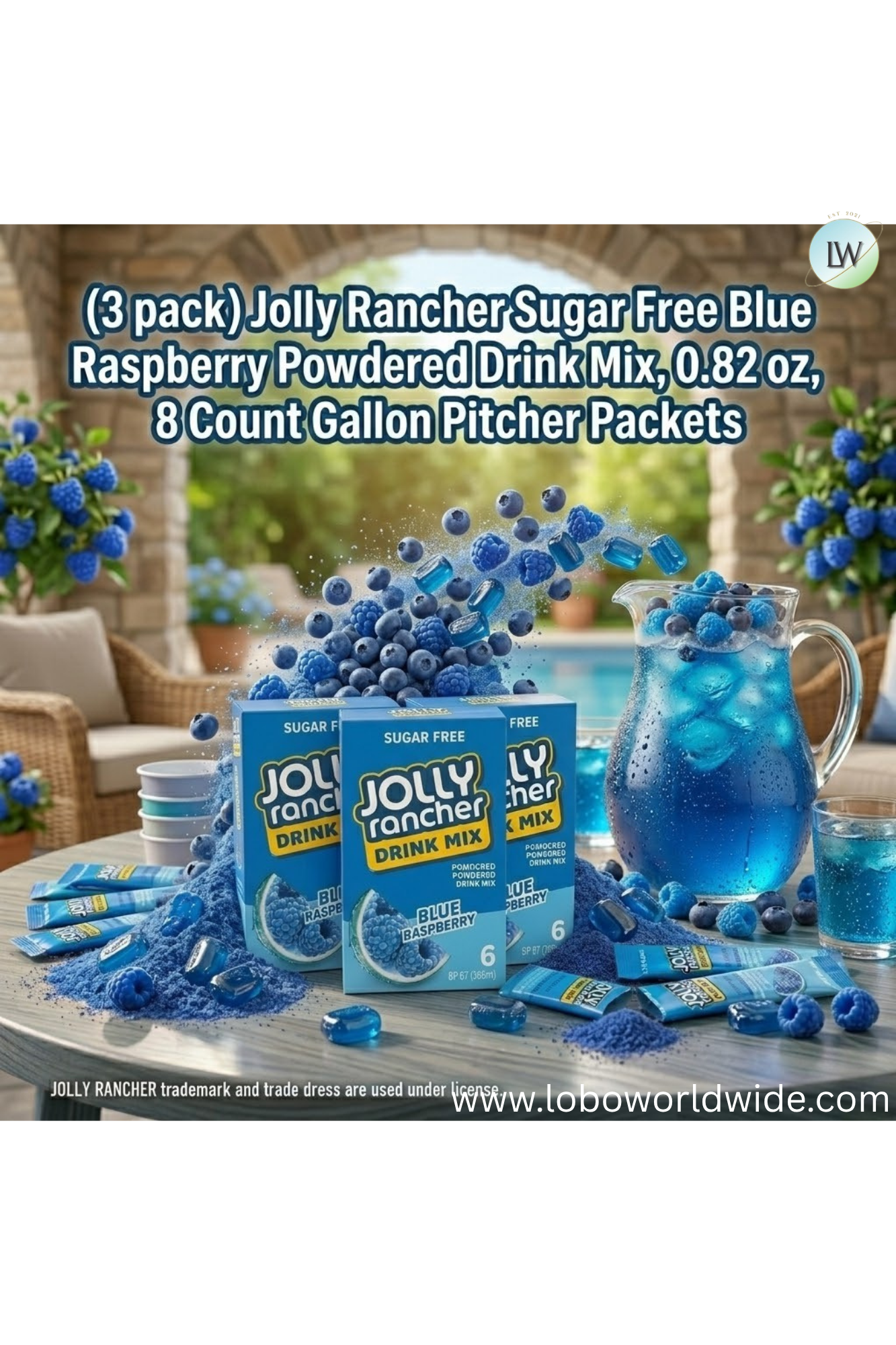 Jolly Rancher Sugar Free Blue Raspberry Powdered Drink Mix, 0.82oz(Various Sizes)