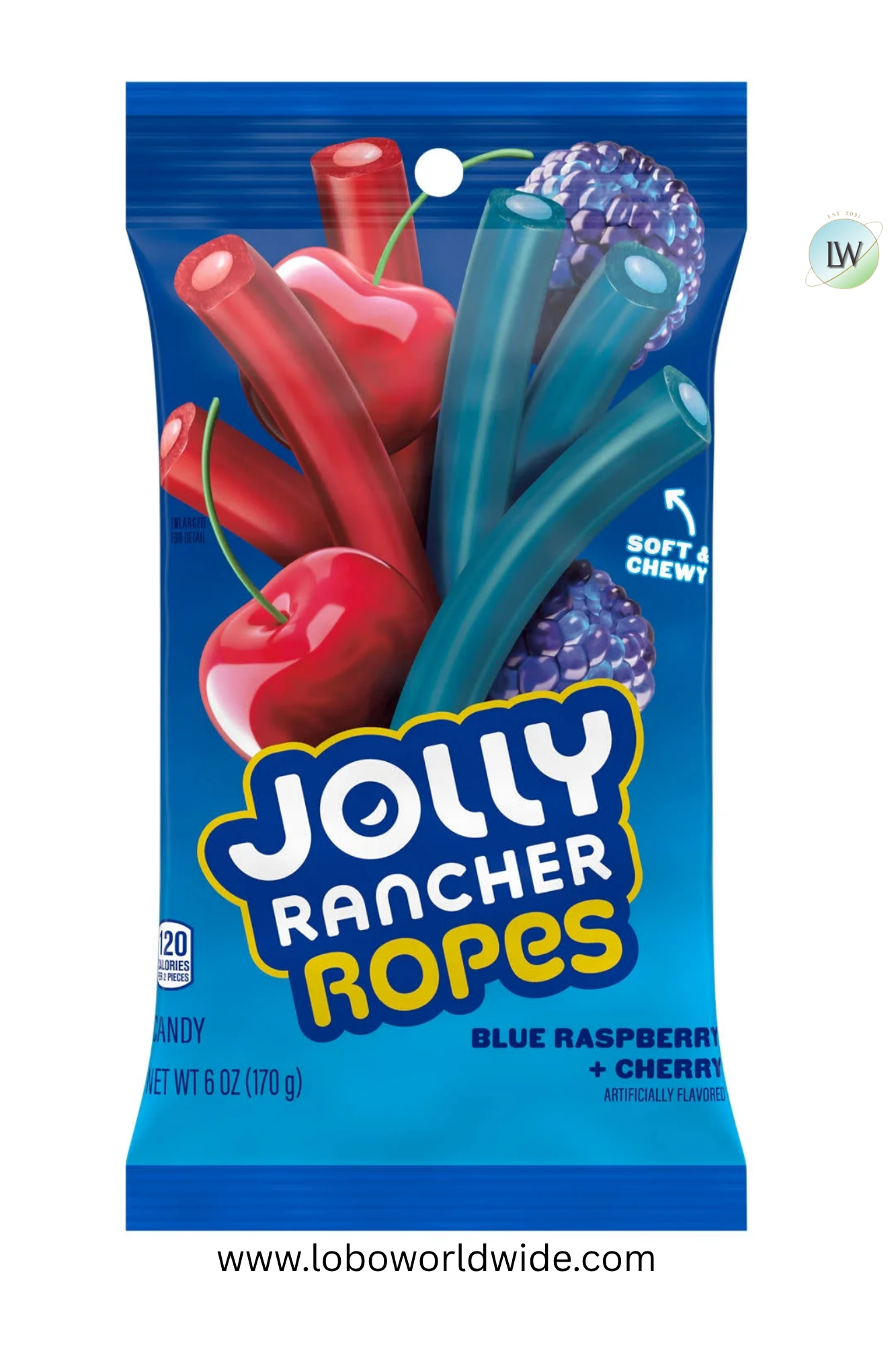 Jolly Rancher Ropes Blue Raspberry and Cherry Flavored Candy, Bag 6 oz - pack of 2