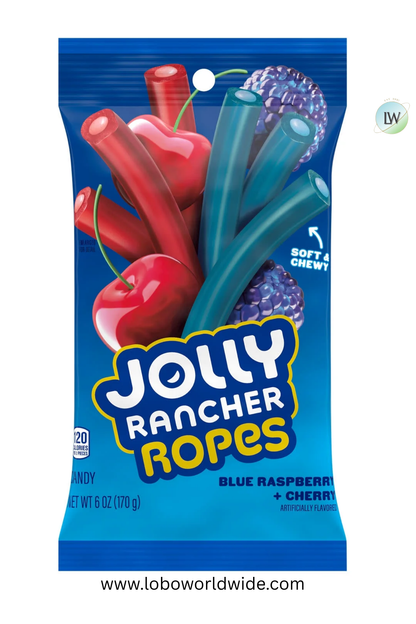 Jolly Rancher Ropes Blue Raspberry and Cherry Flavored Candy, Bag 6 oz - pack of 2