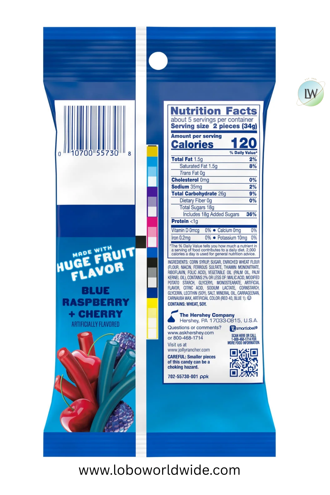 Jolly Rancher Ropes Blue Raspberry and Cherry Flavored Candy, Bag 6 oz - pack of 2