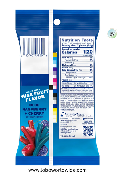 Jolly Rancher Ropes Blue Raspberry and Cherry Flavored Candy, Bag 6 oz - pack of 2