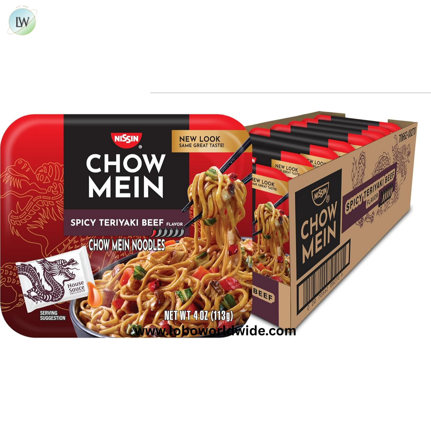 Nissin Chow Mein Noodles, Spicy Teriyaki Beef, 10g Protein, 4 Ounce (Pack of 8)