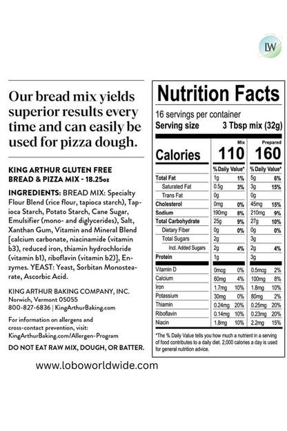 King Arthur, Gluten-Free Bread and Pizza Mix 18.25oz