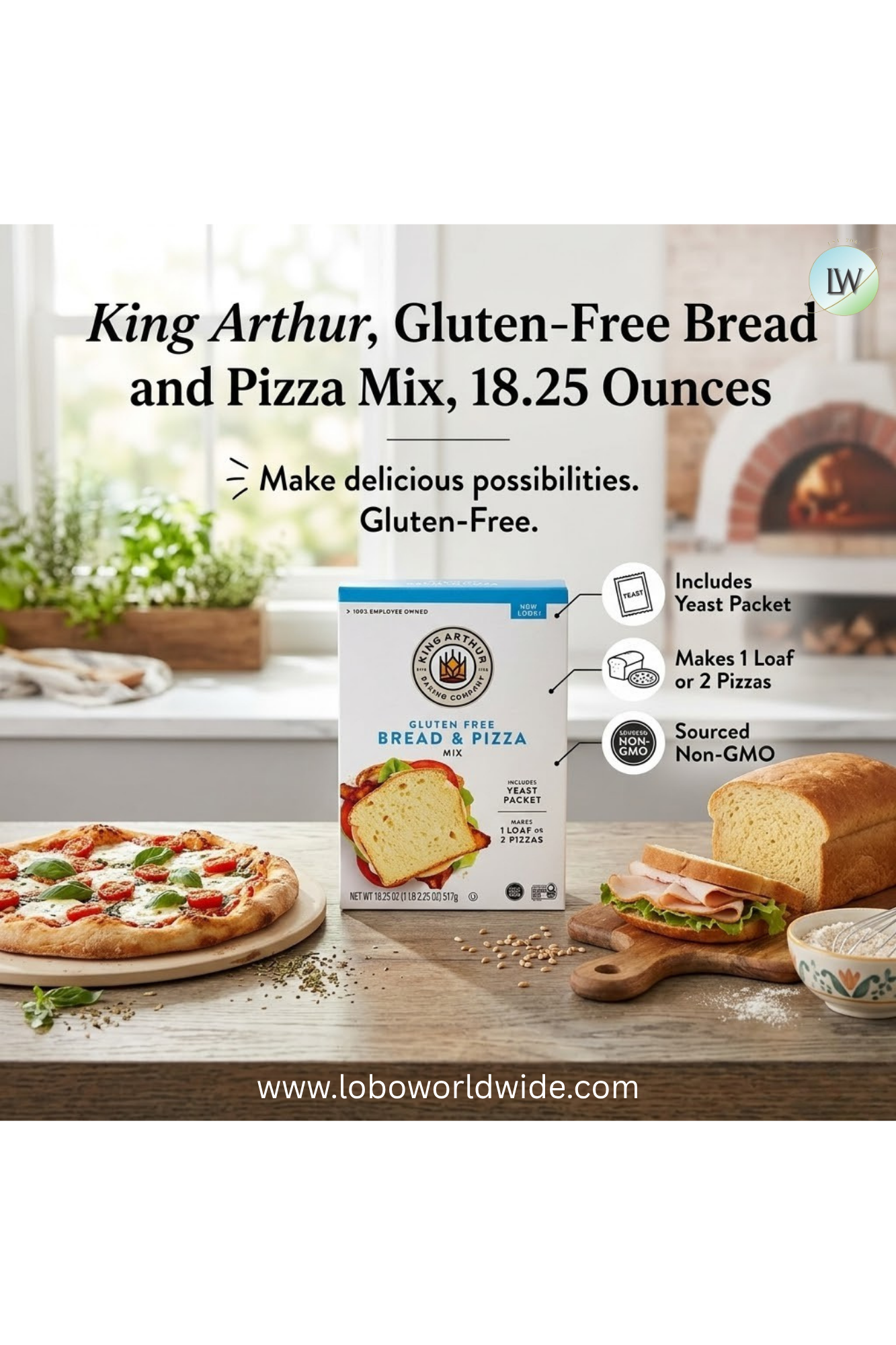 King Arthur, Gluten-Free Bread and Pizza Mix 18.25oz