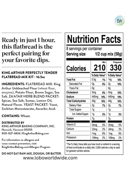 King Arthur Baking Company Perfectly Tender Flatbread Mix Kit 16.5oz