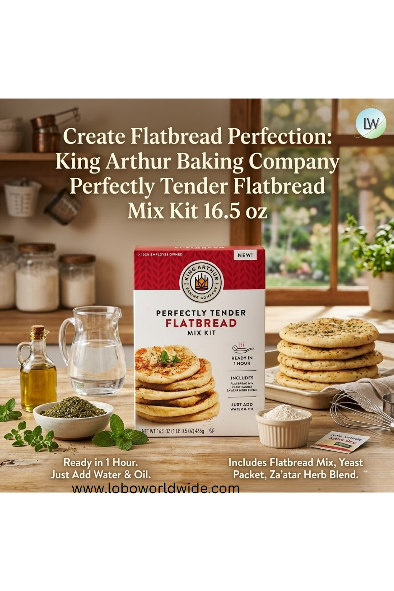 King Arthur Baking Company Perfectly Tender Flatbread Mix Kit 16.5oz