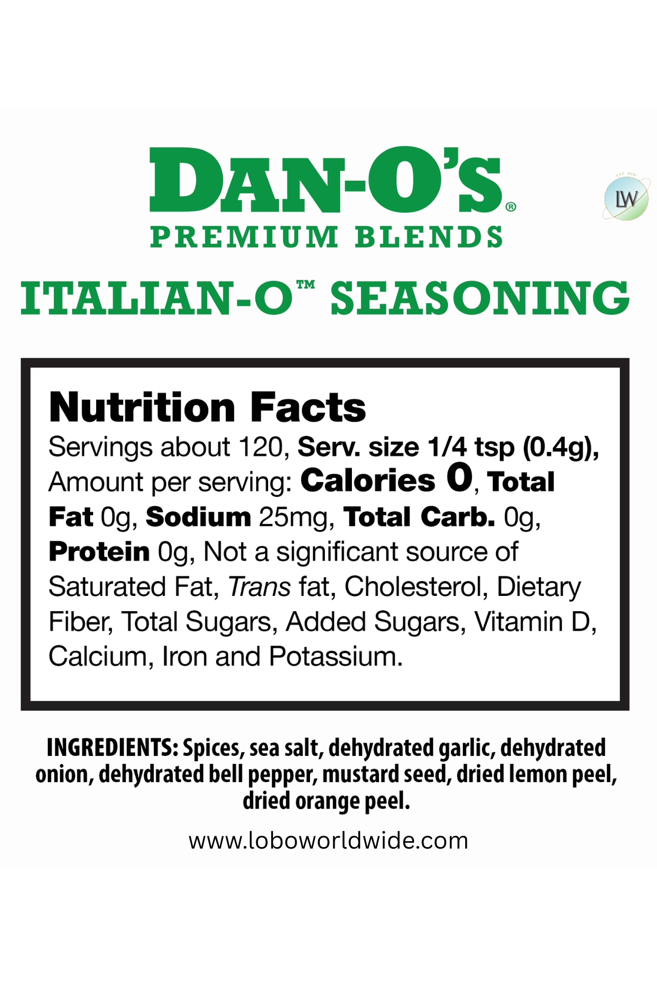 Dan-O's Italian-O Seasoning - All-Purpose Seasoning - Great for cooking and grilling anything - Small bottle (1.7 oz)
