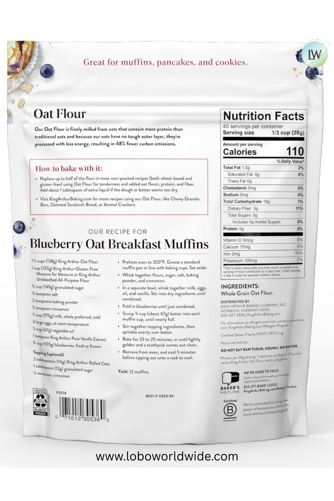King Arthur Baking Company Gluten-Free & Whole Grain Oat Flour 40oz