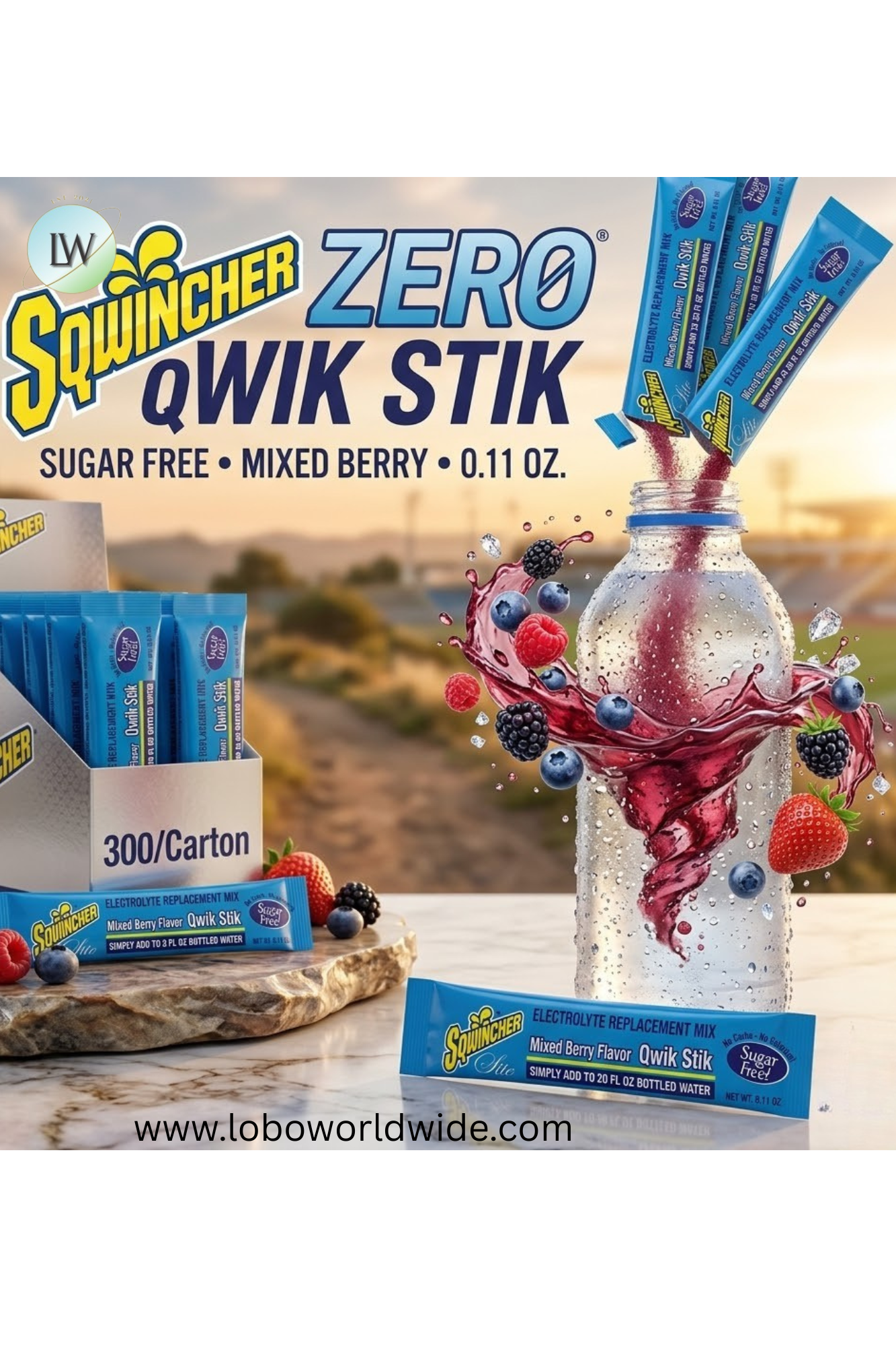 Sqwincher Zero Qwik Stik Sugar Free, 0.11 oz., 300/Carton(Various Flavours)