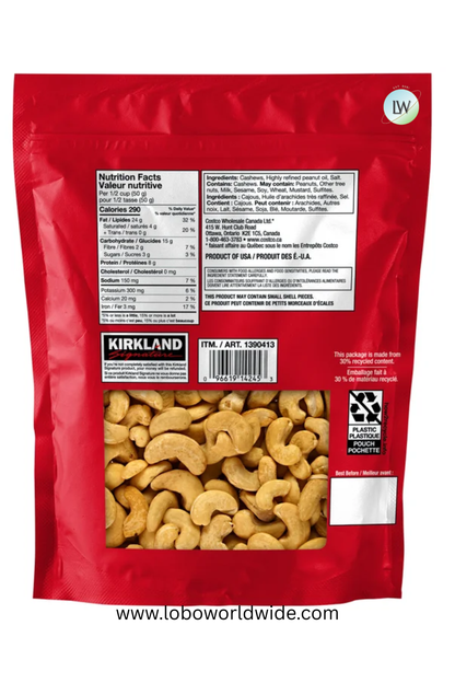 Kirkland Signature Roasted Whole Cashews with Salt, 1.13 kg