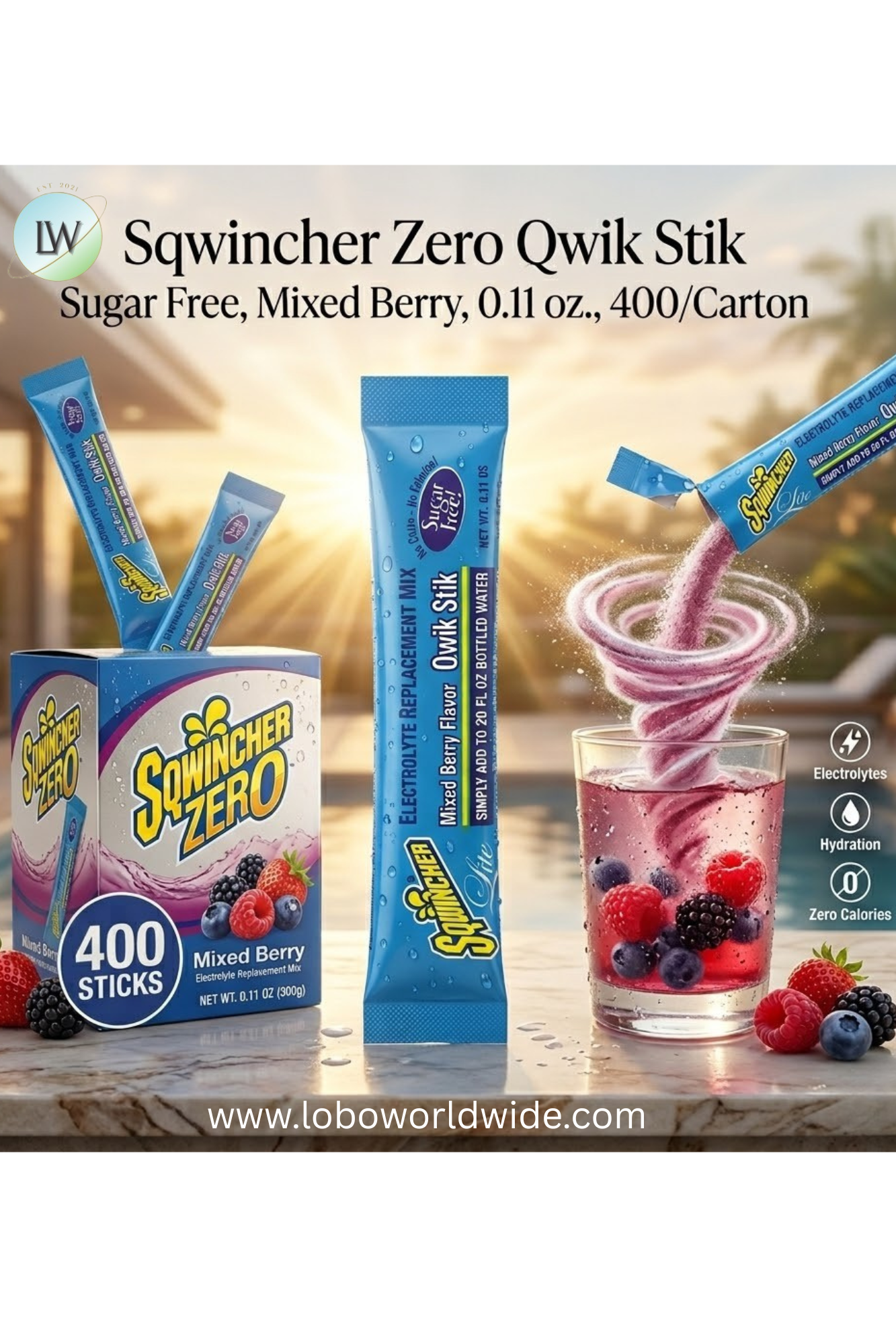 Sqwincher Zero Qwik Stik Sugar Free, 0.11 oz., 400/Carton(Various Flavours)