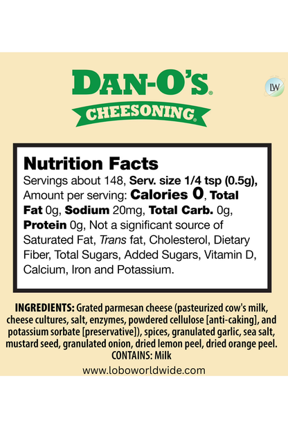 Dan-O's Cheesoning Seasoning - All-Purpose - Parmesan, Italian, Pasta Seasoning - Small bottle (2.6 oz)