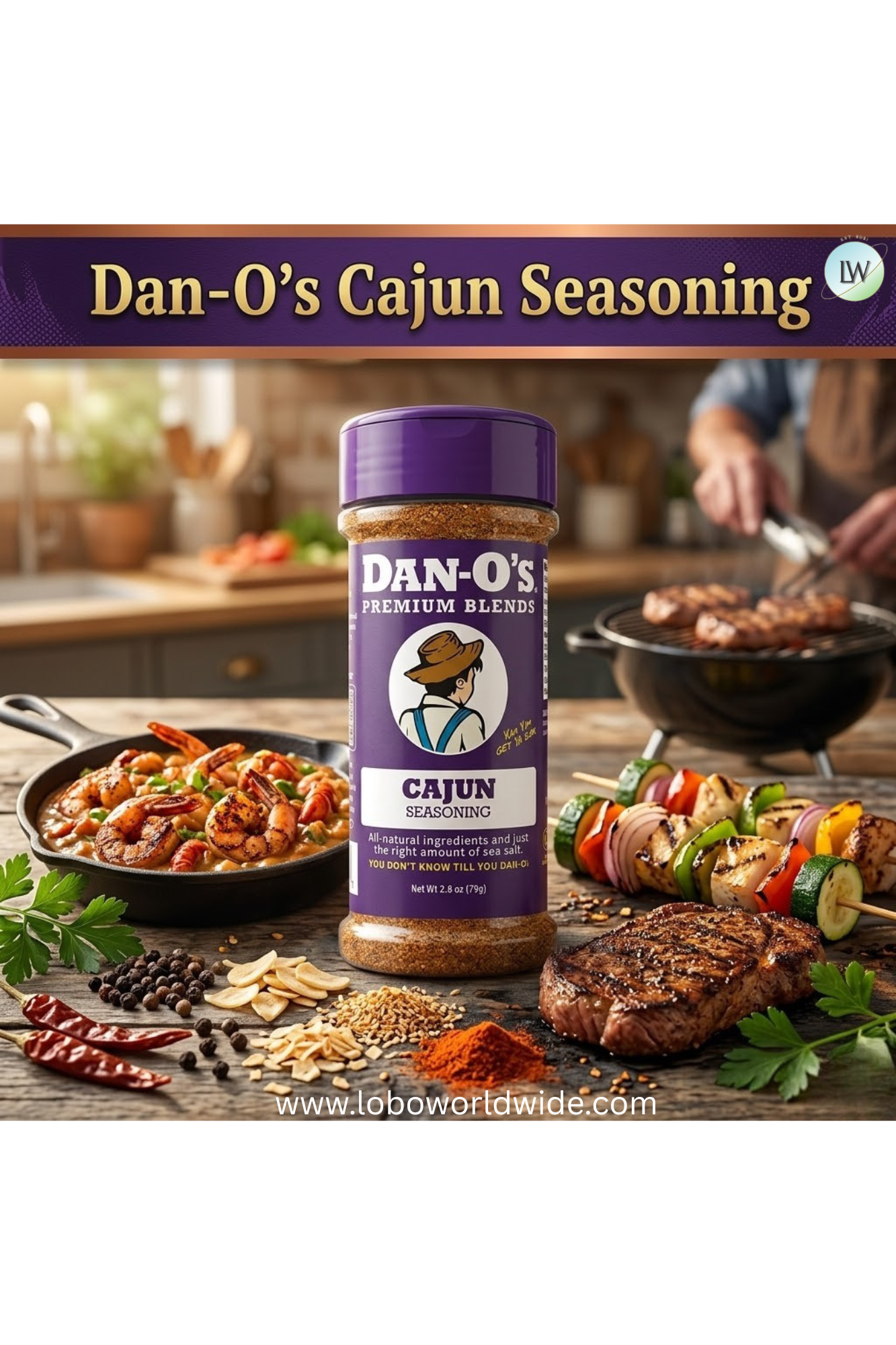Dan-O's Cajun Seasoning - All-Purpose Seasoning - Great for cooking and grilling anything - Small bottle (2.8 oz)