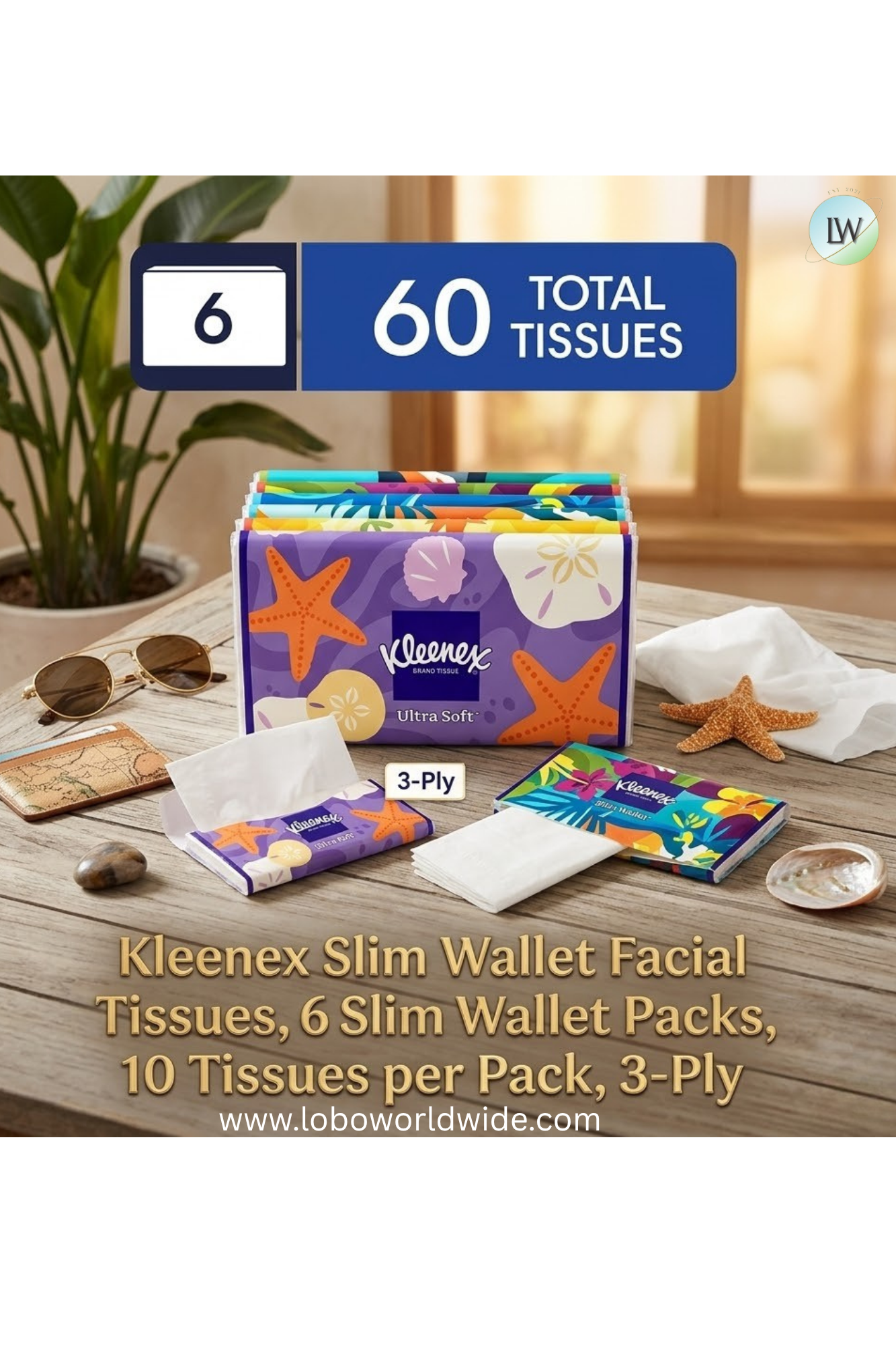Kleenex Slim Wallet Facial Tissues, 60 Tissues, 3-Ply (Pack of 6)