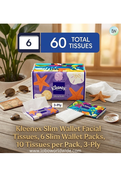 Kleenex Slim Wallet Facial Tissues, 60 Tissues, 3-Ply (Pack of 6)