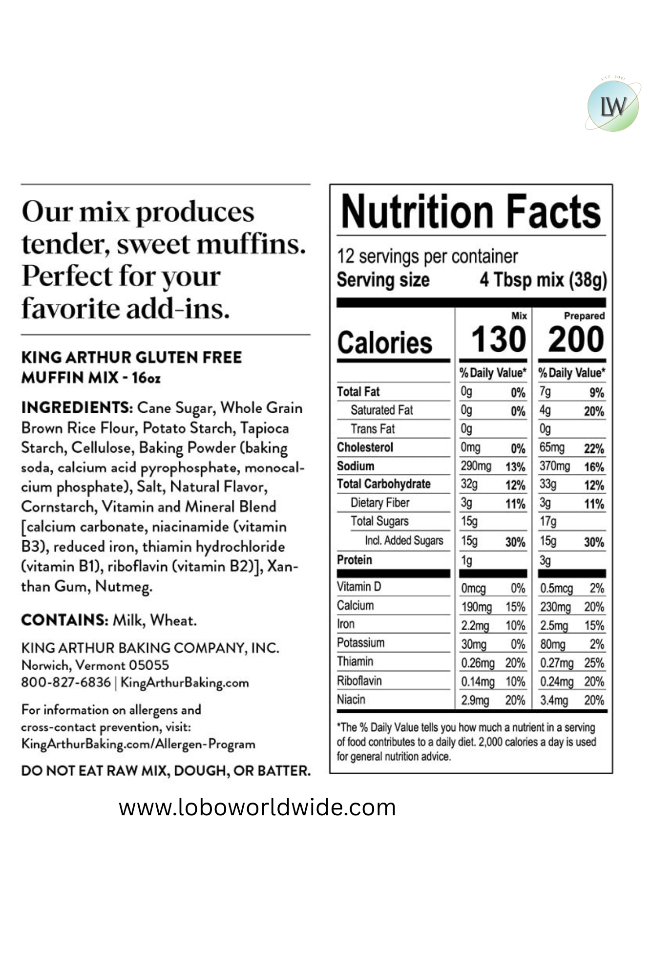 King Arthur, Gluten Free Banana Bread + Muffin Mix, Gluten-Free 16oz