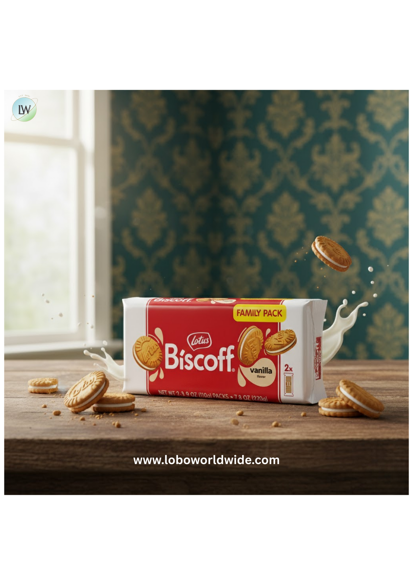 (4 pack) Biscoff Vanilla Cream Sandwich Cookies, 2 fresh packs (11 cookies per pack) 7.76oz net wt