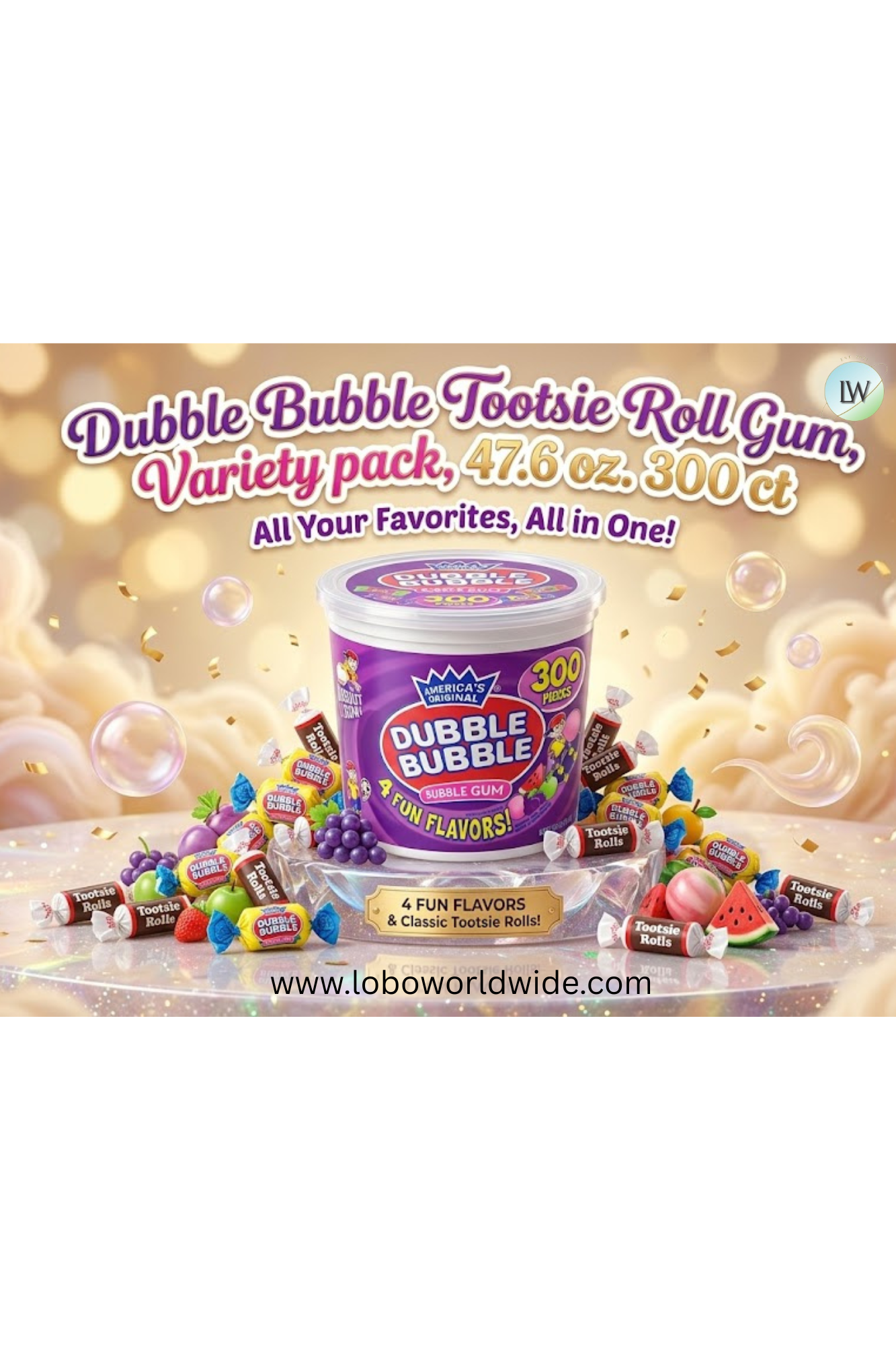Dubble Bubble Tootsie Roll Gum, Variety pack, 47.6 oz. 300 ct