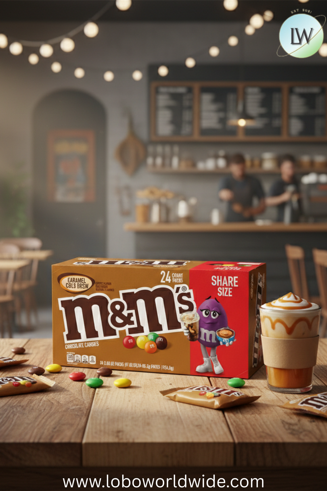 M&M'S Caramel Chocolate Candy, Full Size 2.83 oz Bag, Pack of 24 Bulk Candy Chocolate