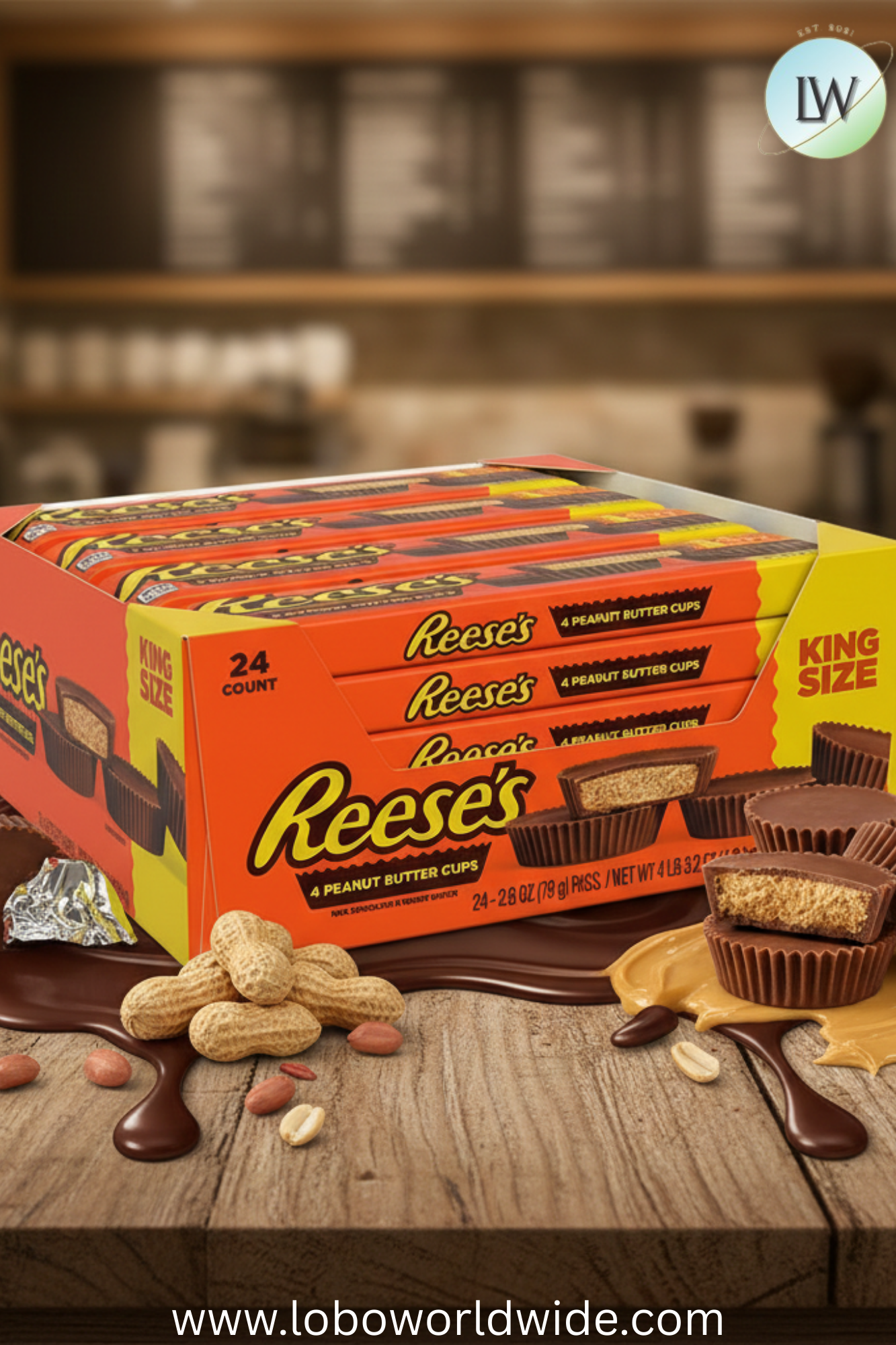 REESE'S Milk Chocolate Peanut Butter Cups, King Size, 2.8 oz., 24 pk