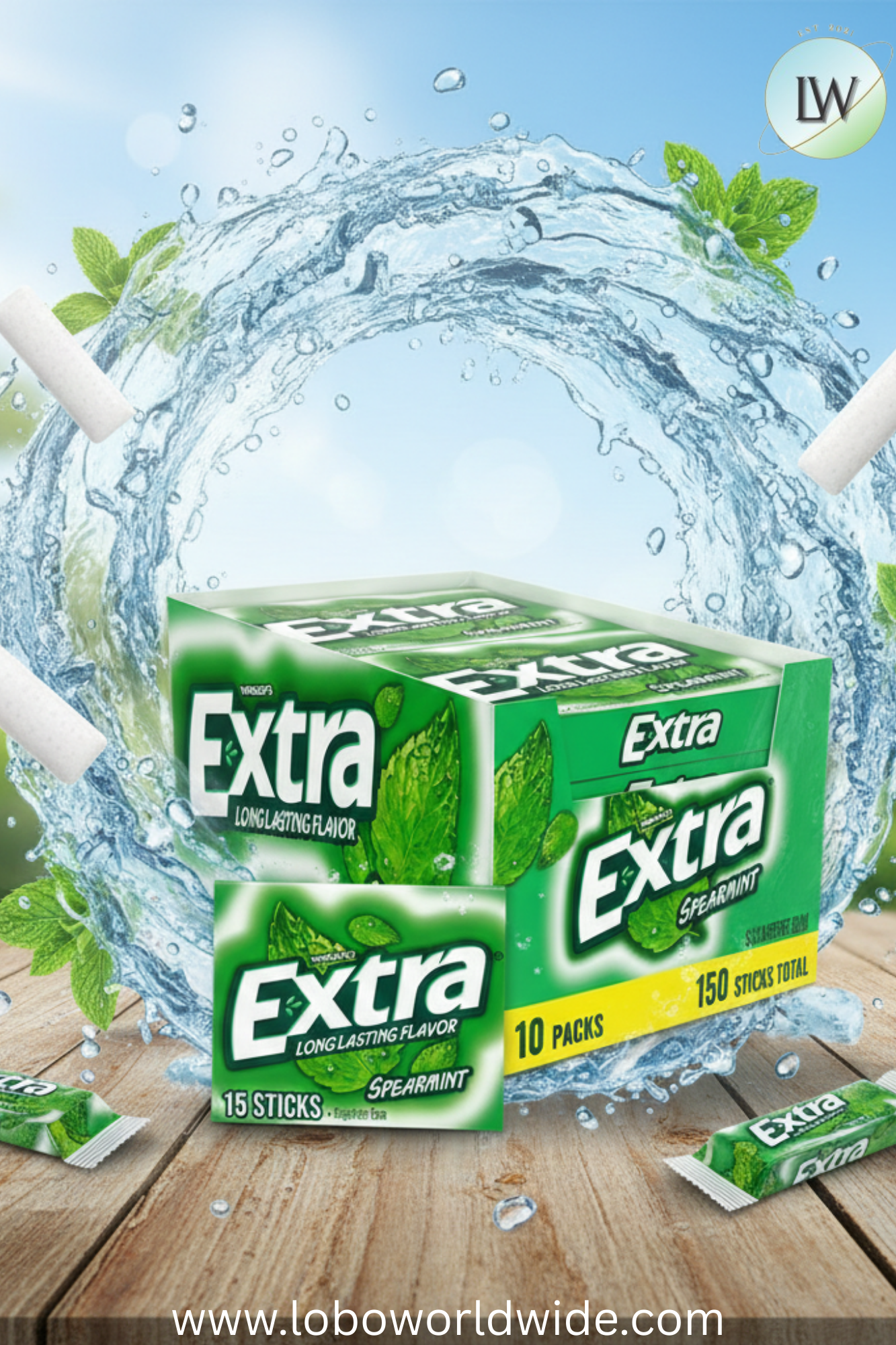 Extra Spearmint Sugar Free Chewing Gum Bulk Pack 15 pcs., 10 pk