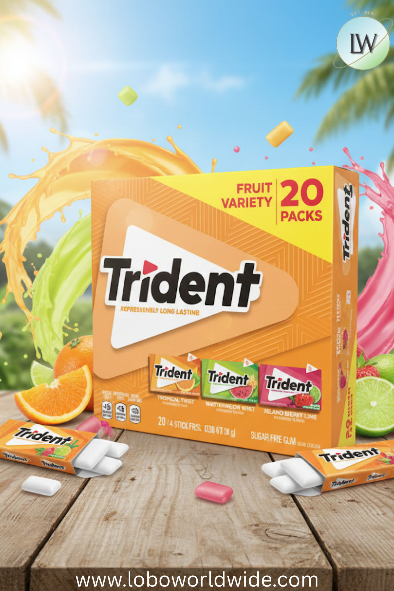 Trident Fruit Variety Pack Sugar-Free Gum, 20 pk.