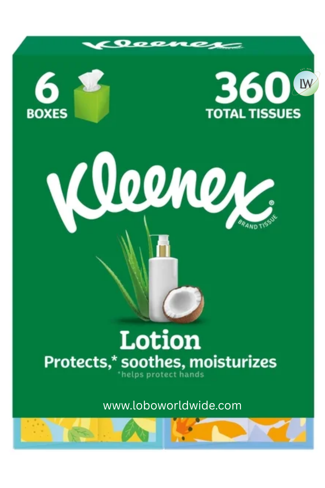 Kleenex Lotion Facial Tissues with Coconut Oil, 360 Tissues, 3-Ply (Pack of 6)
