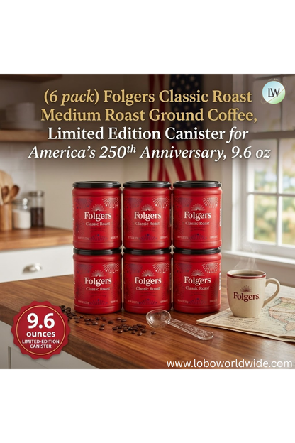 (6 pack)Folgers Ground Coffee, Medium Roast, 9.6 oz Canister
