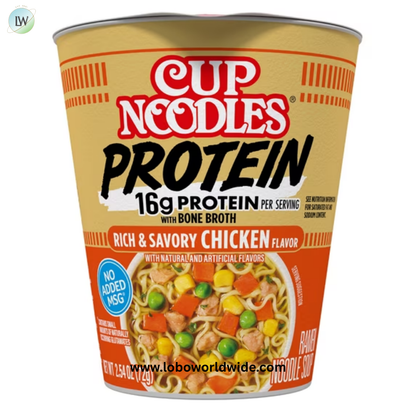 Nissin Cup Noodles Protein Ramen, Chicken Flavor with Bone Broth, 16g Protein, 2.54 Ounce Cup