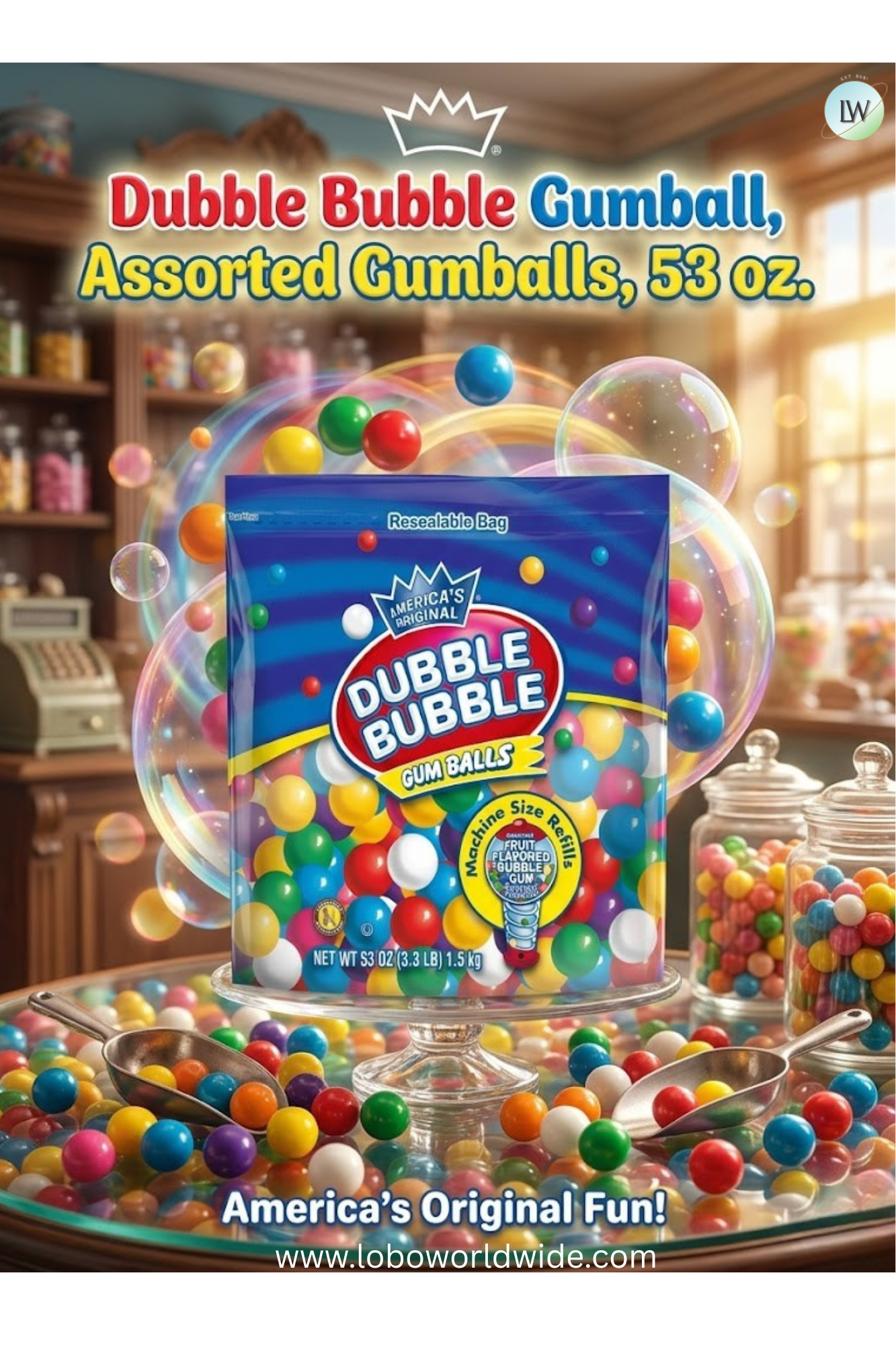 Dubble Bubble Gumball, Assorted Gumballs, 53 oz.