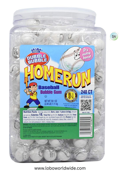 Dubble Bubble Home Run Baseball Bubble Gum Gumballs, 240 ct. Jar