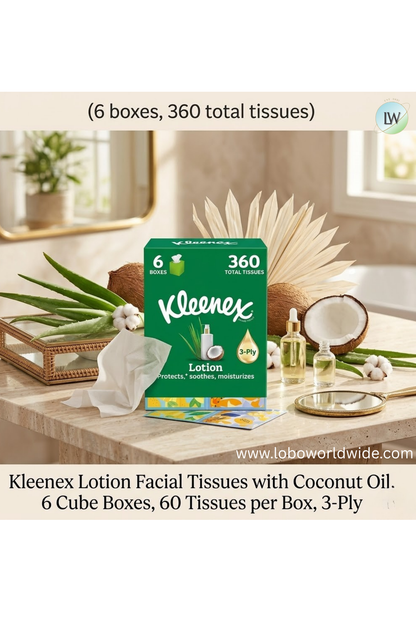 Kleenex Lotion Facial Tissues with Coconut Oil, 360 Tissues, 3-Ply (Pack of 6)