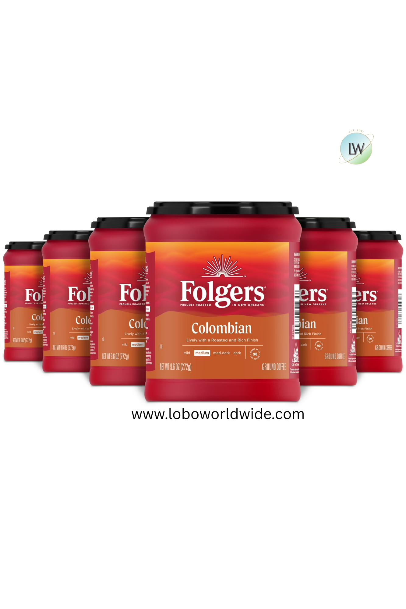 (6 pack)Folgers Ground Coffee, Medium Roast, 9.6 oz Canister